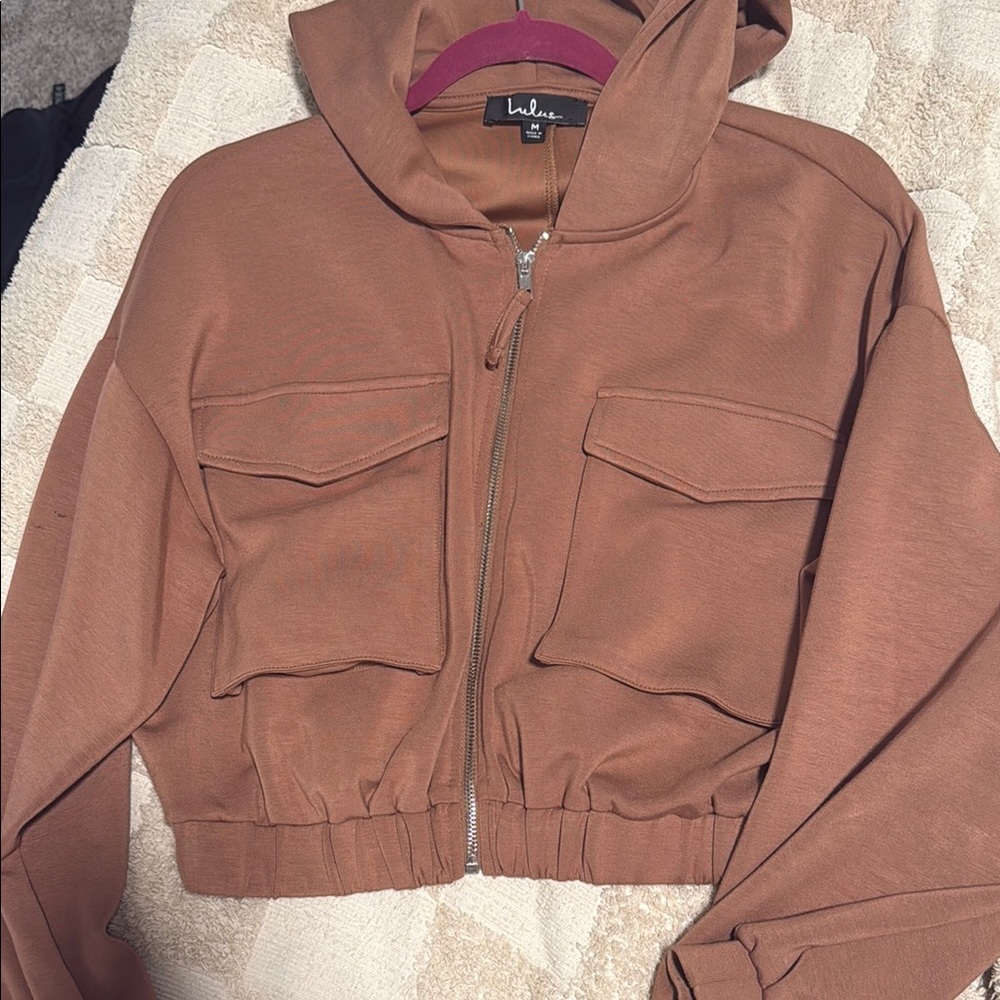 Lulu's Brown Bomber Cropped Jacket